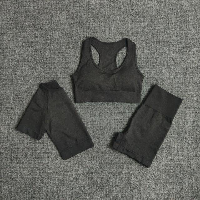 Ensemble fitness sport yoga trois pièces pantalon short et crop top bretelle push-up Summer - GUAPPAA
