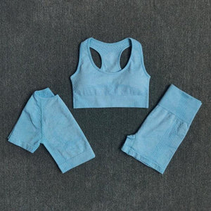 Ensemble fitness sport yoga trois pièces pantalon short et crop top bretelle push-up Summer - GUAPPAA