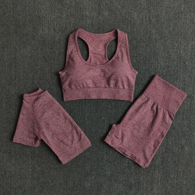 Ensemble fitness sport yoga trois pièces pantalon short et crop top bretelle push-up Summer - GUAPPAA