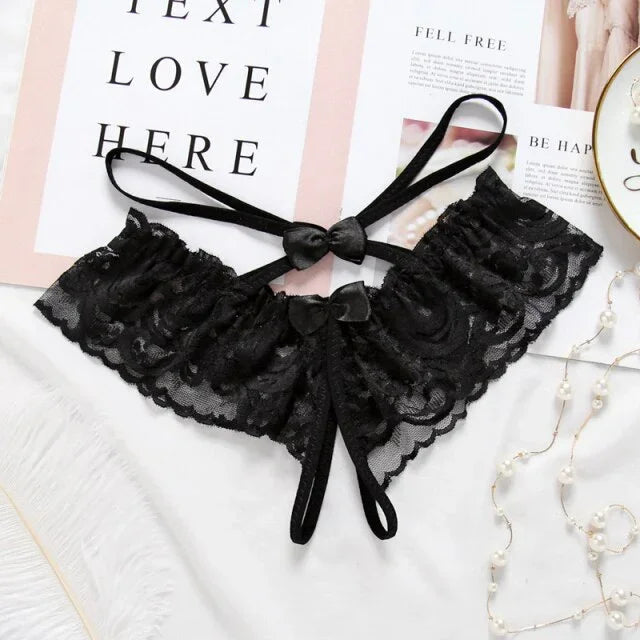 String tanga brésilien dentelle fendu à ficelles ouvert - GUAPPAA