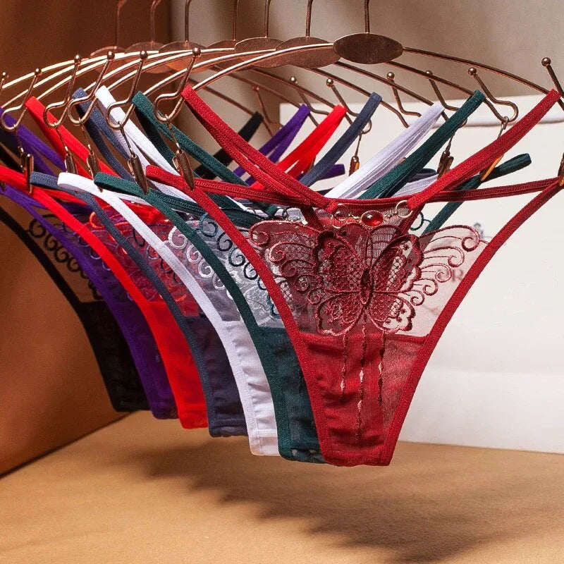 String ficelle taille basse transparent dentelle papillon Gloria - GUAPPAA