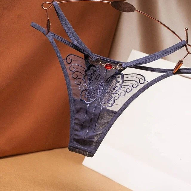 String ficelle taille basse transparent dentelle papillon Gloria - GUAPPAA