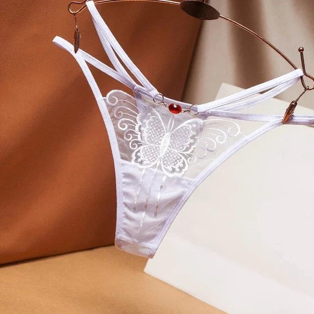 String ficelle taille basse transparent dentelle papillon Gloria - GUAPPAA