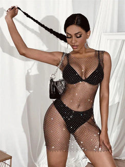 XS-L Robe filet de pêche résille à strass La Red - GUAPPAA