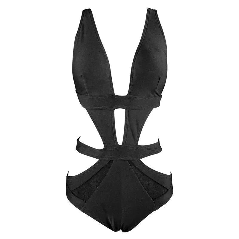 S-XL Meia maillot de bain trikini une pièce avec transparence chic noir - GUAPPAA