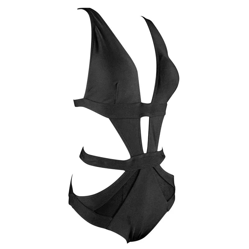 S-XL Meia maillot de bain trikini une pièce avec transparence chic noir - GUAPPAA