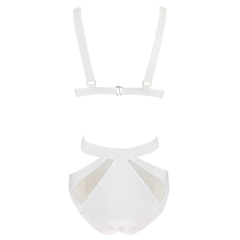 S-XL Meia maillot de bain trikini une pièce avec transparence chic noir - GUAPPAA