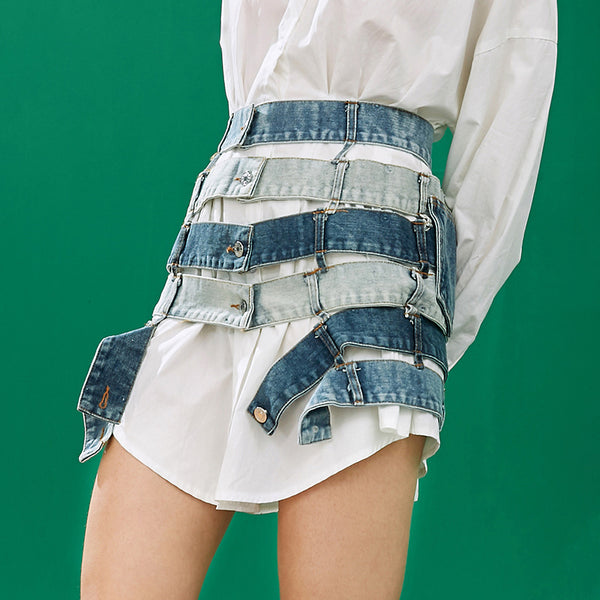 S-L Nova Jupe en jean's taille haute ouverte tendance mode