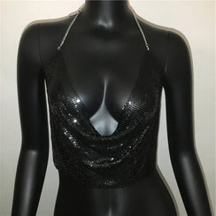 XS-XXL Crop top dos nu brillant à sequins paillettes et décolleté profond Lorna - GUAPPAA