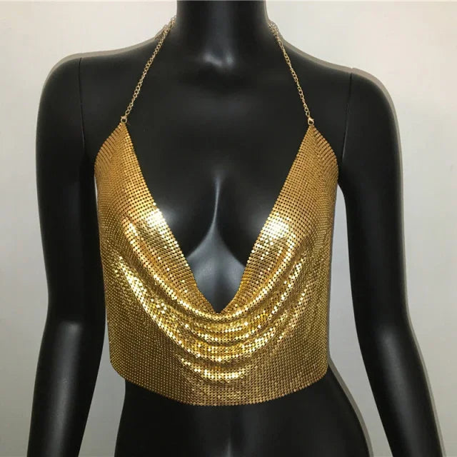 XS-XXL Crop top dos nu brillant à sequins paillettes et décolleté profond Lorna - GUAPPAA