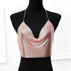 XS-XXL Crop top dos nu brillant à sequins paillettes et décolleté profond Lorna - GUAPPAA