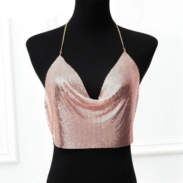 XS-XXL Crop top dos nu brillant à sequins paillettes et décolleté profond Lorna - GUAPPAA