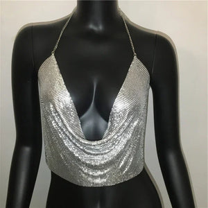 XS-XXL Crop top dos nu brillant à sequins paillettes et décolleté profond Lorna - GUAPPAA