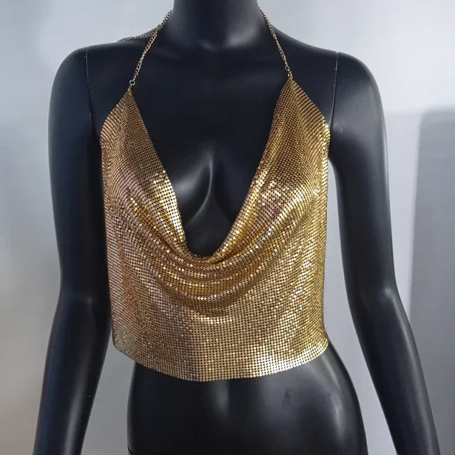 XS-XXL Crop top dos nu brillant à sequins paillettes et décolleté profond Lorna - GUAPPAA
