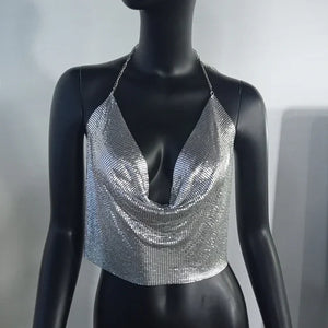 XS-XXL Crop top dos nu brillant à sequins paillettes et décolleté profond Lorna - GUAPPAA