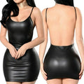 Petite robe noire en skaï sexy dos nu moulante look Clubbeuse - GUAPPAA