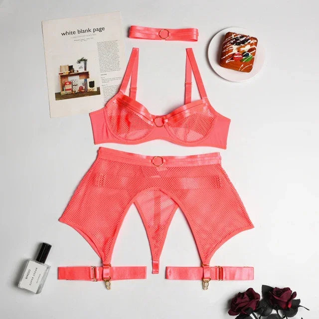 Lingerie sexy femme ensemble 4 pièces transparent Notre-Dame - GUAPPAA