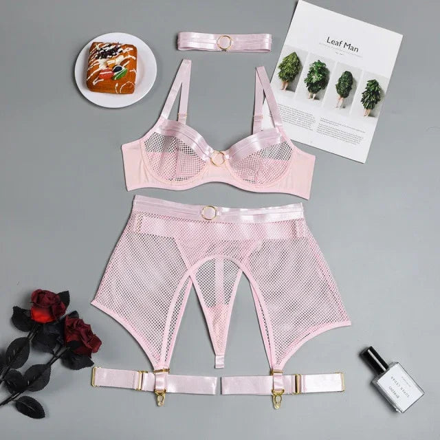 Lingerie sexy femme ensemble 4 pièces transparent Notre-Dame - GUAPPAA