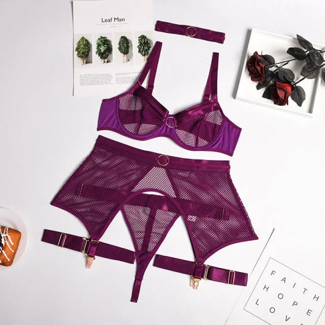 Lingerie sexy femme ensemble 4 pièces transparent Notre-Dame - GUAPPAA