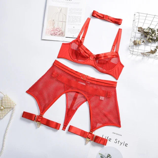 Lingerie sexy femme ensemble 4 pièces transparent Notre-Dame - GUAPPAA