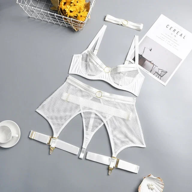 Lingerie sexy femme ensemble 4 pièces transparent Notre-Dame - GUAPPAA