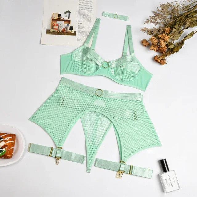 Lingerie sexy femme ensemble 4 pièces transparent Notre-Dame - GUAPPAA