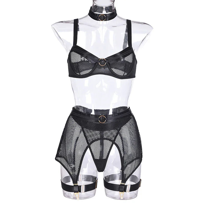 Lingerie sexy femme ensemble 4 pièces transparent Notre-Dame - GUAPPAA