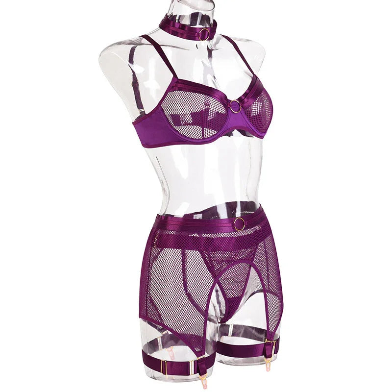 Lingerie sexy femme ensemble 4 pièces transparent Notre-Dame - GUAPPAA