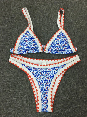 Tangerine Maillot de bain femme échancré tanga deux pièces push-up imprimé rétro - GUAPPAA