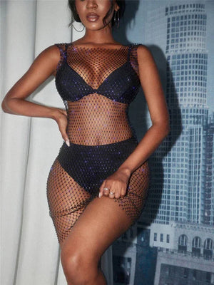 XS-L Robe filet de pêche résille à strass La Red - GUAPPAA