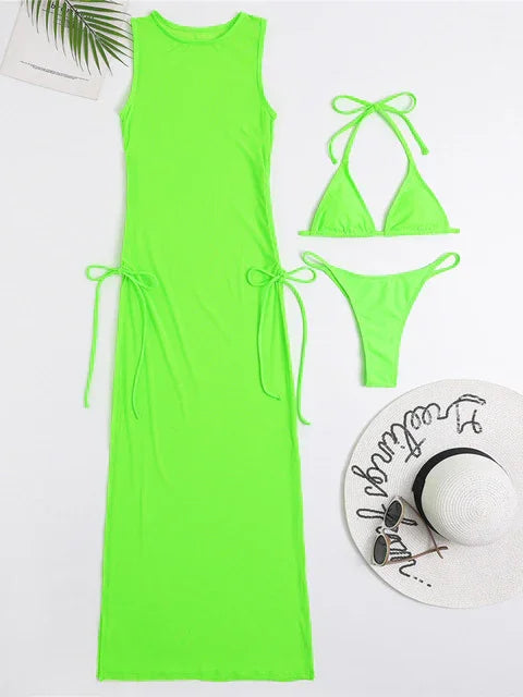 Maillot de bain string ficelle trois pièces avec robe de plage transparente Transparencia - GUAPPAA