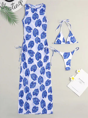 Maillot de bain string ficelle trois pièces avec robe de plage transparente Transparencia - GUAPPAA