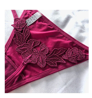 XS-XXL Micro string ficelle satiné dentelle fleurie au dos Fendra - GUAPPAA