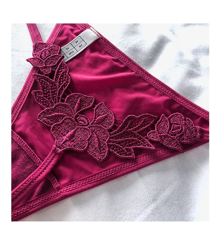 XS-XXL Micro string ficelle satiné dentelle fleurie au dos Fendra - GUAPPAA