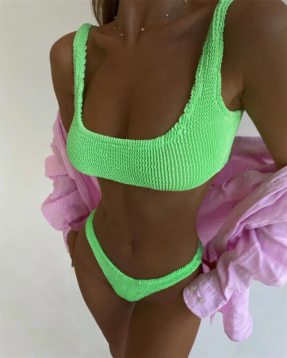 XS-XL Bikini string taille haute brassière push-up fluo Aopa - GUAPPAA