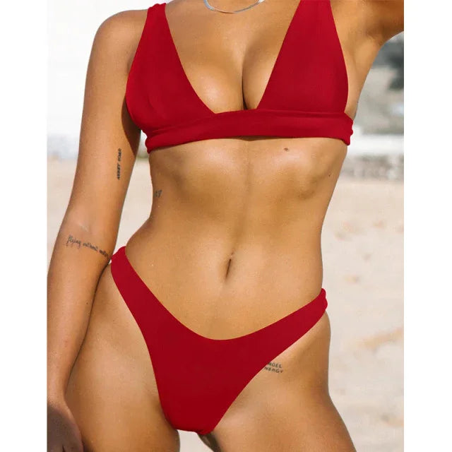 Maillot de bain échancré deux pièces taille haute triangle push-up Mezza - GUAPPAA