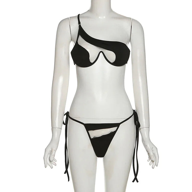 Micro bikini string tanga ficelle transparent luxe une épaule design Montori - GUAPPAA