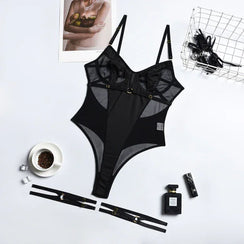 Body string transparent et jarretières doubles sexy lingerie raffinée Structure - GUAPPAA