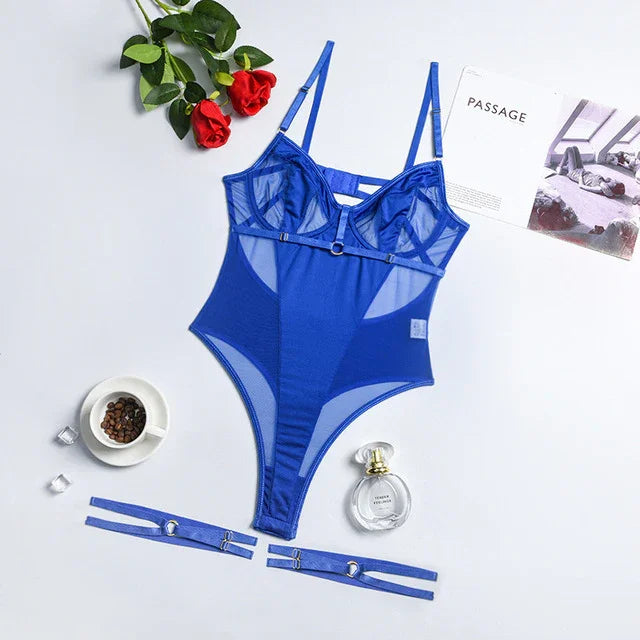 Body string transparent et jarretières doubles sexy lingerie raffinée Structure - GUAPPAA