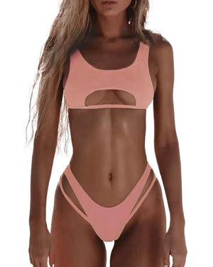 Maillot de bain deux pièces taille haute string tanga décolleté inversé Daytona - GUAPPAA