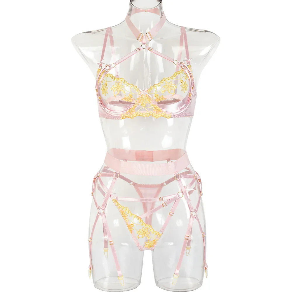 S-XL L'Opportun lingerie exotique trois pièces luxueuse satinée ouverte - GUAPPAA