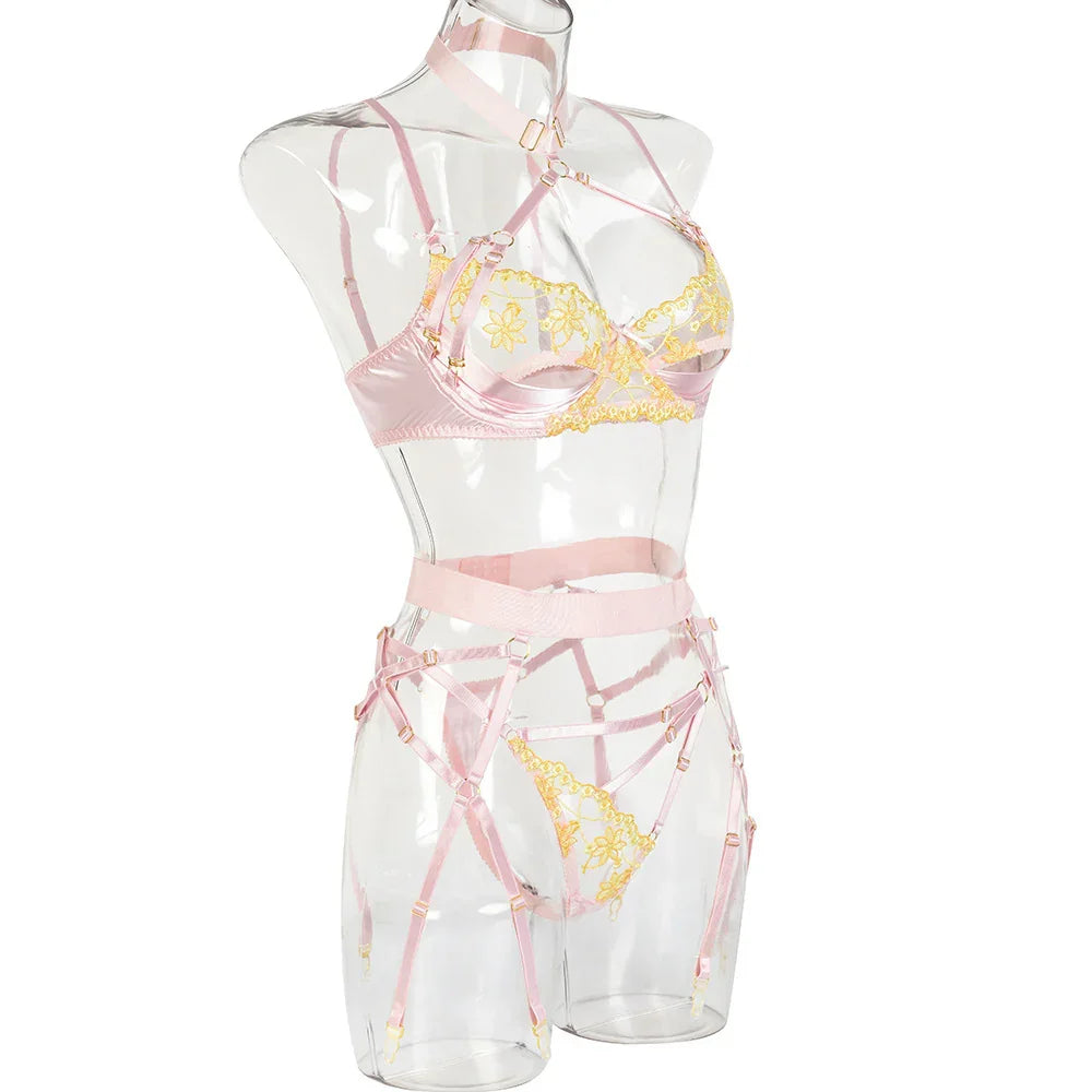 S-XL L'Opportun lingerie exotique trois pièces luxueuse satinée ouverte - GUAPPAA