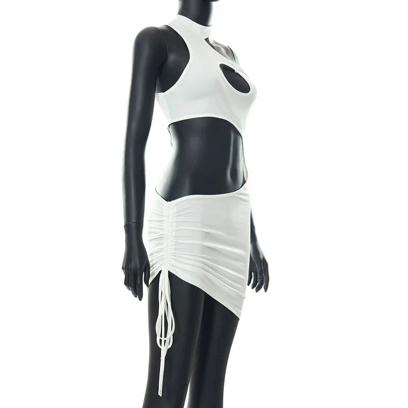 Gallia 3 couleurs micro robe asymétrique ouverte lacée sexy d'été - GUAPPAA
