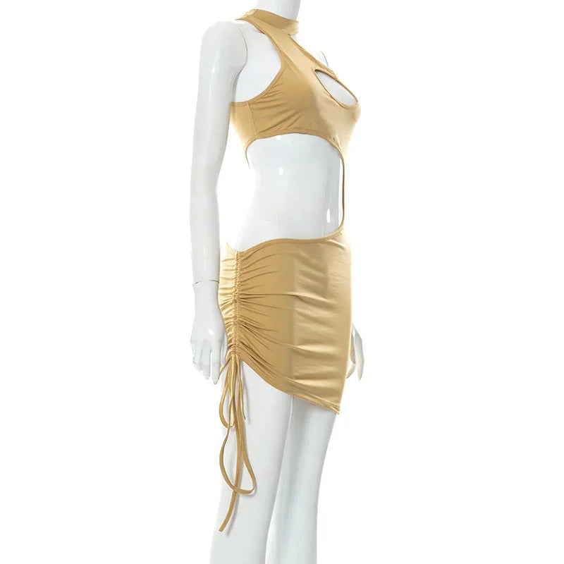 Gallia 3 couleurs micro robe asymétrique ouverte lacée sexy d'été - GUAPPAA
