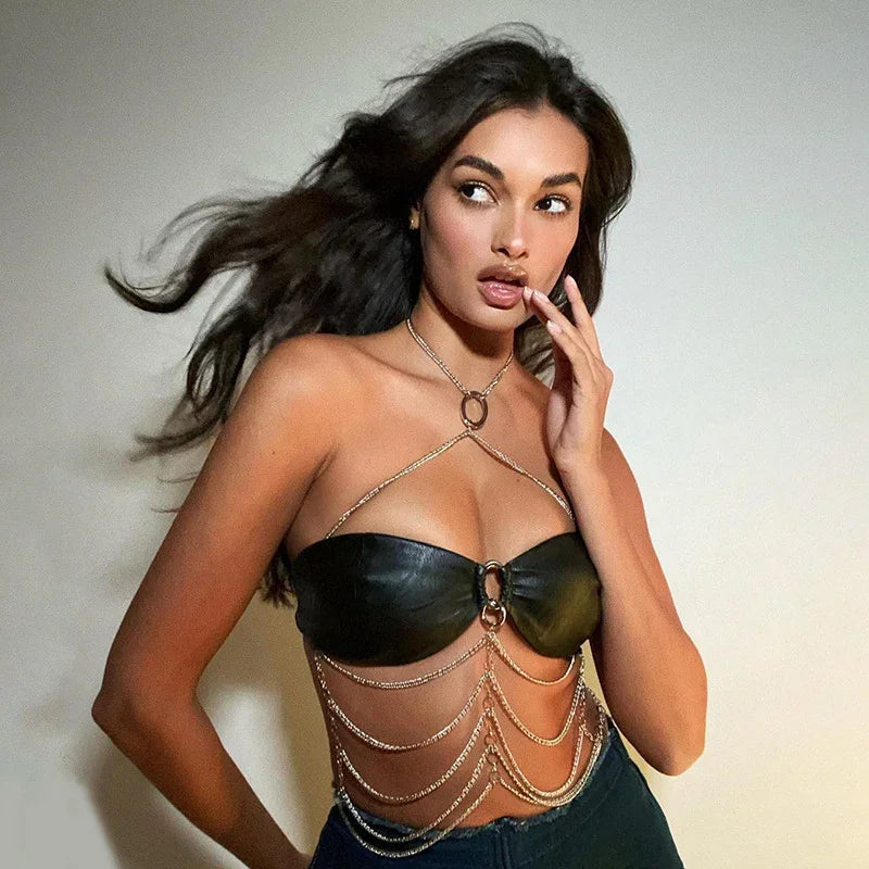 Soutien-gorge clubwear en skaï à chaînettes Nia - GUAPPAA