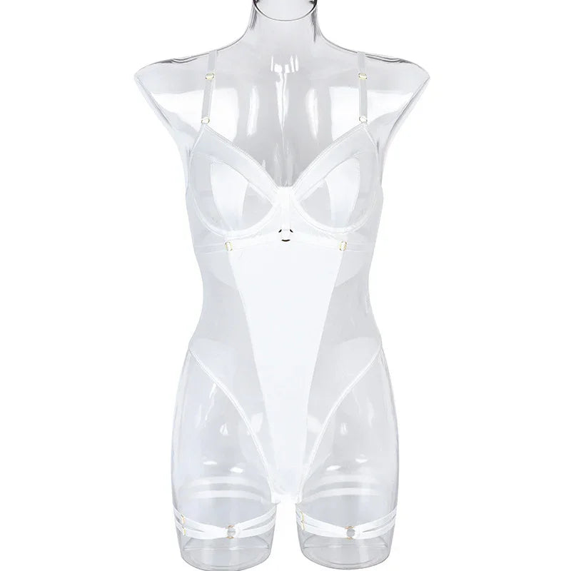 Body string transparent et jarretières doubles sexy lingerie raffinée Structure - GUAPPAA