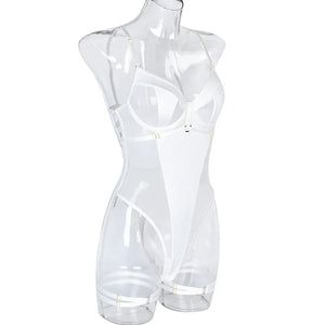 Body string transparent et jarretières doubles sexy lingerie raffinée Structure - GUAPPAA