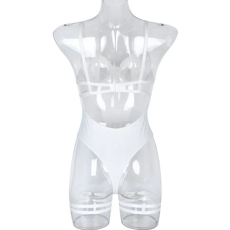 Body string transparent et jarretières doubles sexy lingerie raffinée Structure - GUAPPAA
