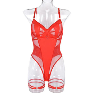 Body string transparent et jarretières doubles sexy lingerie raffinée Structure - GUAPPAA