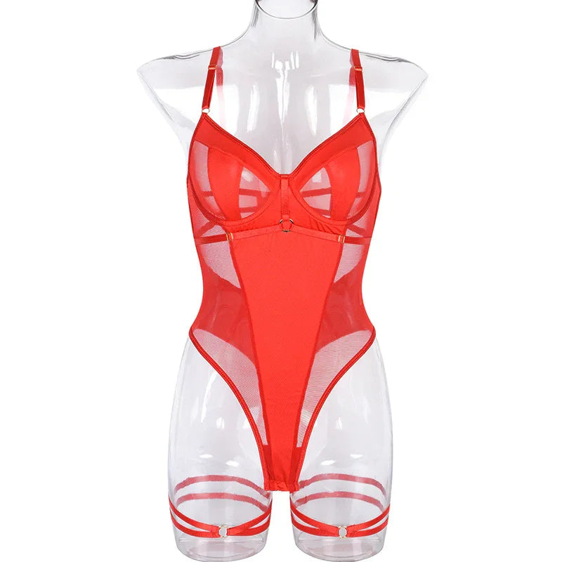 Body string transparent et jarretières doubles sexy lingerie raffinée Structure - GUAPPAA